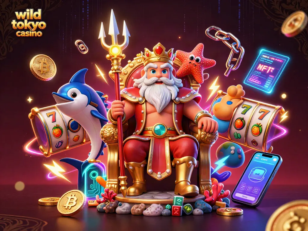 Spin and win at wild tokyo casino with vibrant 3D characters and slot game elements.